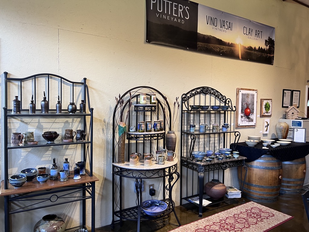 Pottery on display at Potter's Vineyard