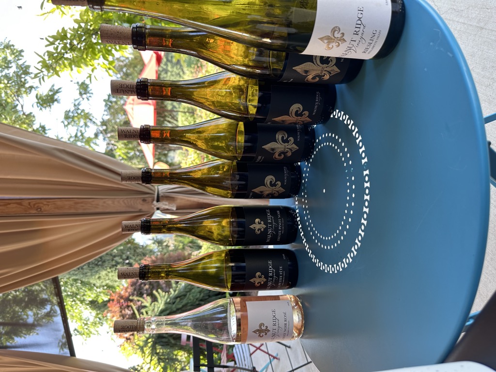 Bottles of wine from the tasting at Walnut Ridge Vineyard