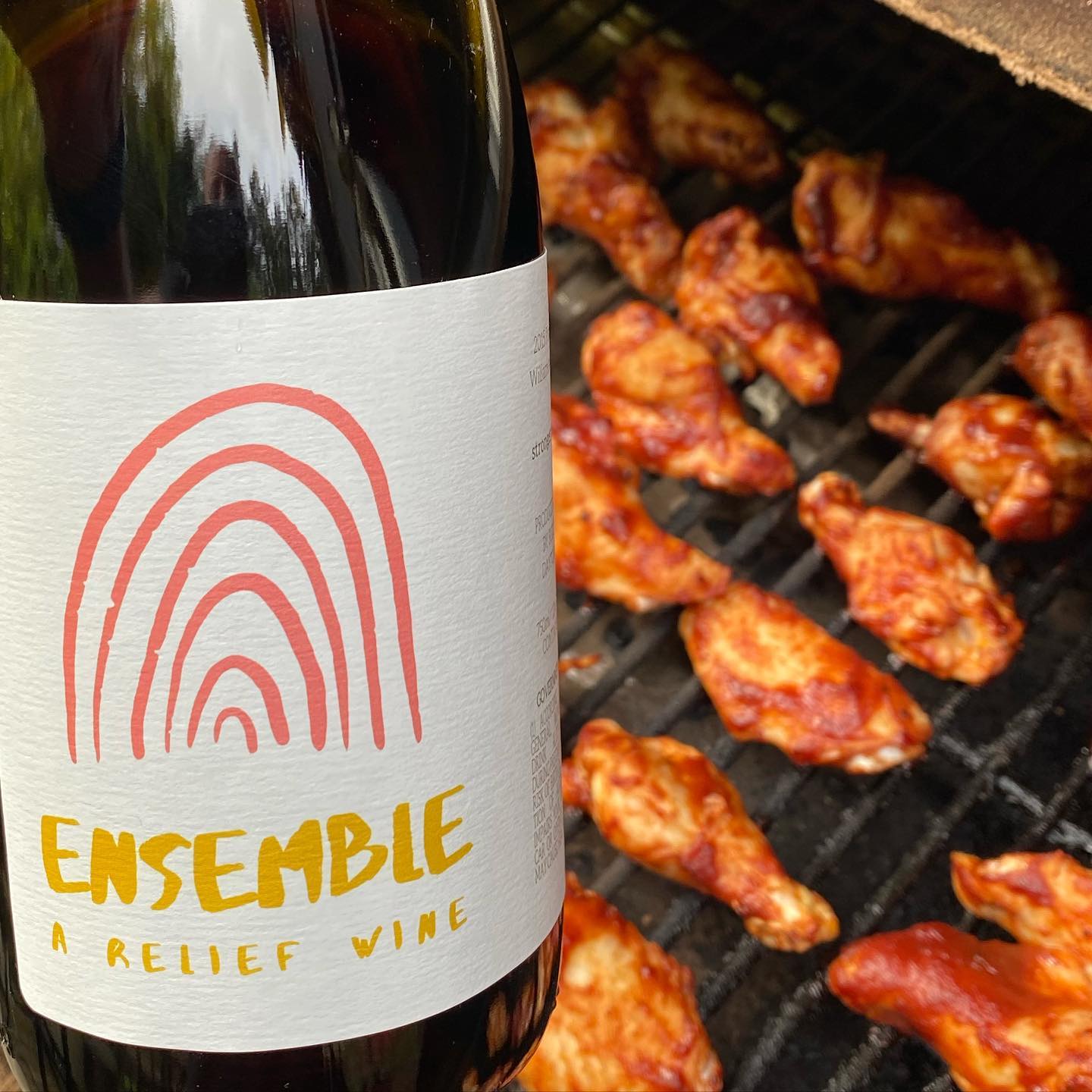Almost ready with some wings on the grill and @suzor_wines Ensemble open and ready to g…
