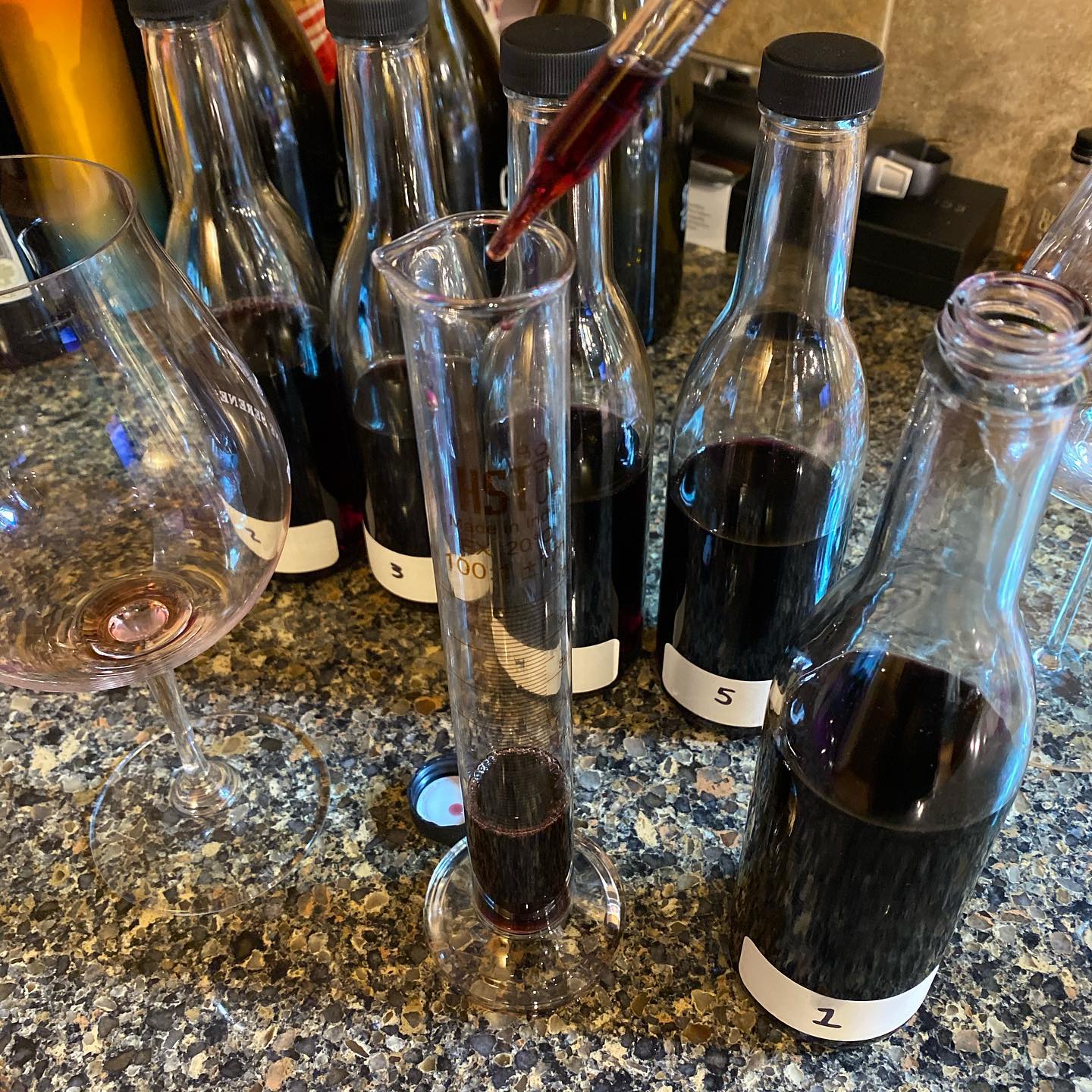 Feeling like a mad scientist blending different Pinots from Antica Terra. So many great…